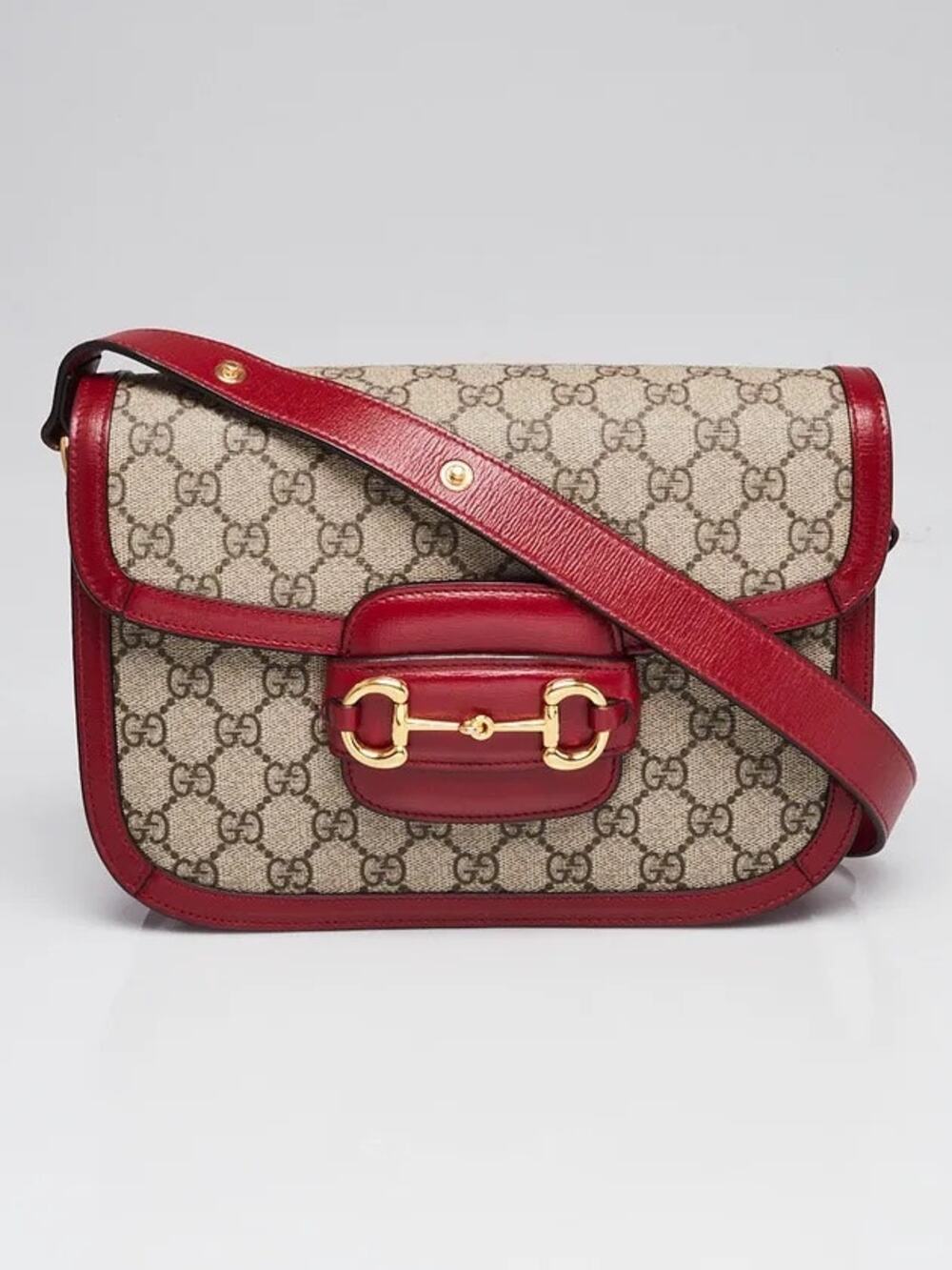 Gucci Beige/Red GG Coated Canvas Horsebit 1955 Shoulder Bag Pristine